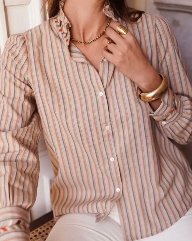 Sadie Ruffle Collar Pinstripe Blouse