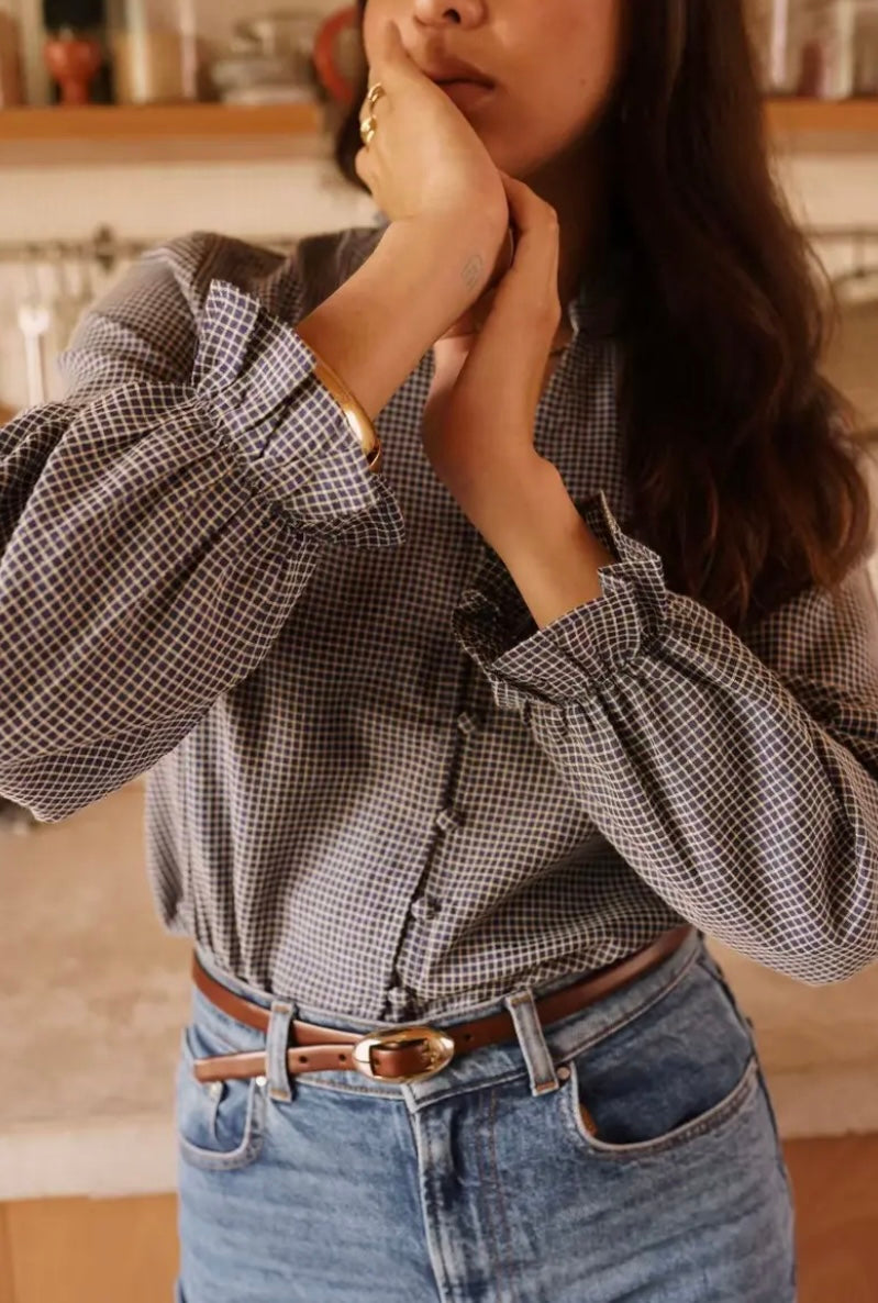 Andie Mandarin Check Blouse