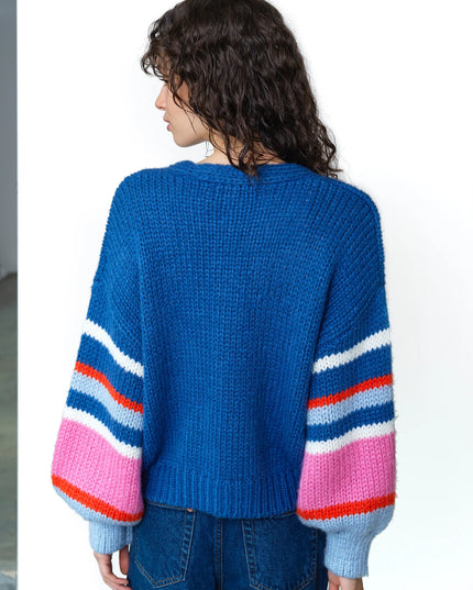 Monroe Coloured Sleeve Cardigan - Azure Blue Multi