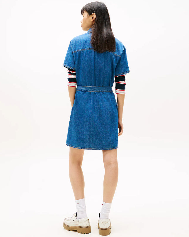 Chambray Belted Mini Shirt Dress