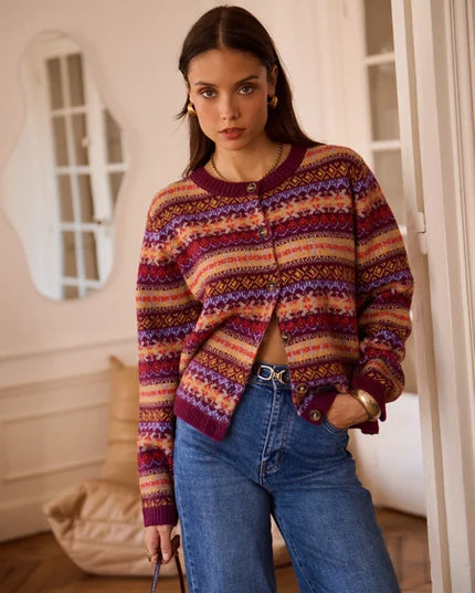 Susie Jaquard Cardigan - Burgundy