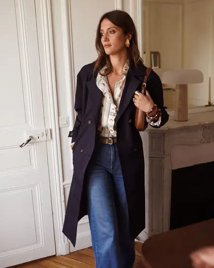 Alaina Double Breasted Trench Jacket - Navy