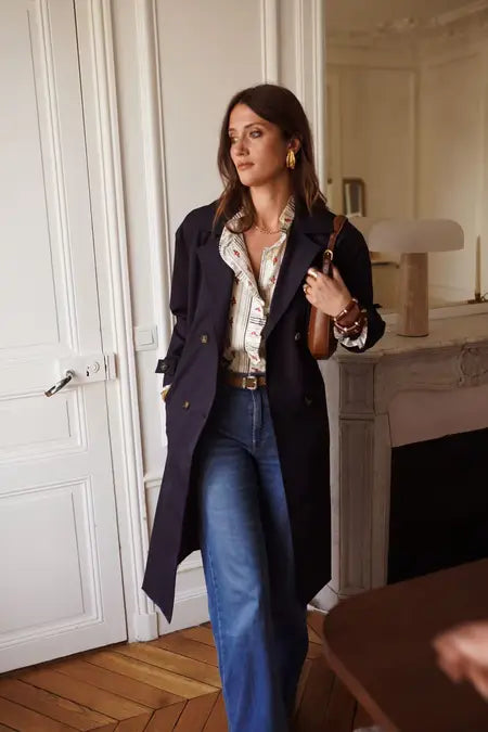 Alaina Double Breasted Trench Jacket - Navy