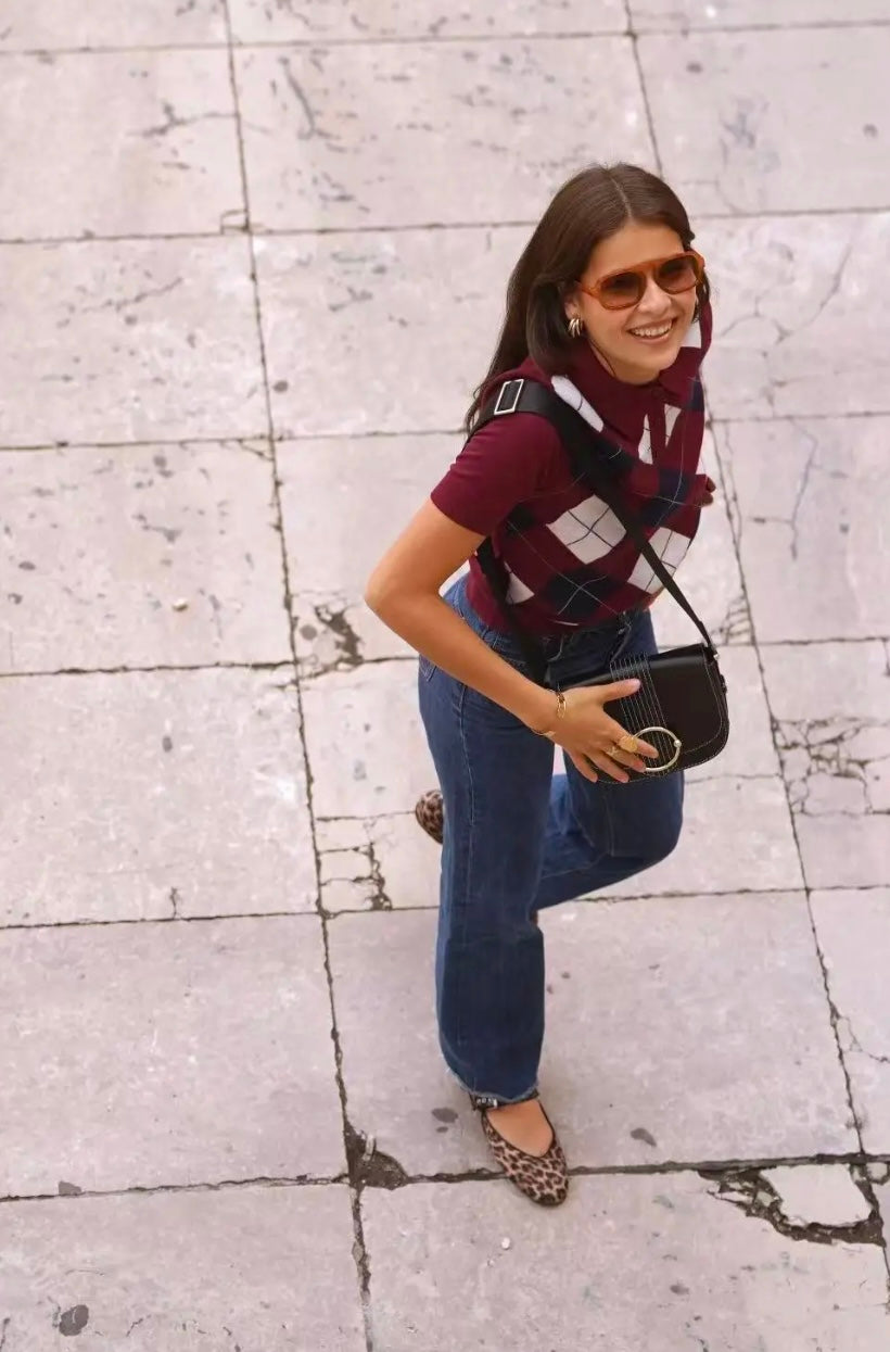 Sofía Plaid Sweater - Burgundy