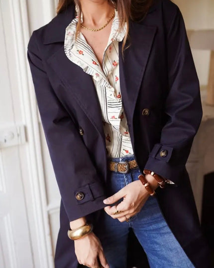 Alaina Double Breasted Trench Jacket - Navy