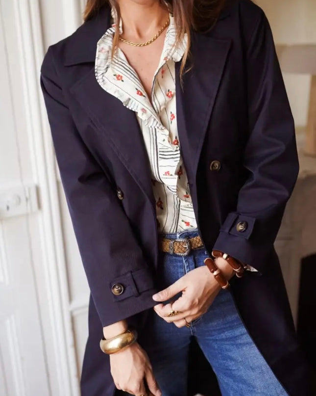 Alaina Double Breasted Trench Jacket - Navy