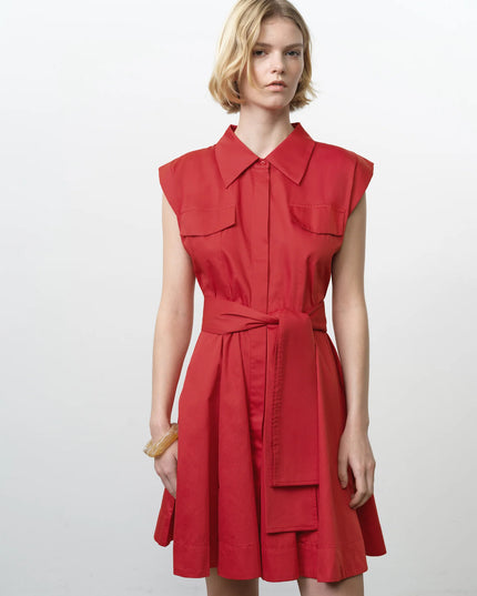 Alexis Cotton Belted Dress - Watermelon Red