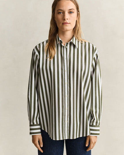 Relaxed Striped Poplin Shirt - Country Green