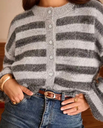 Emily Nautical Stripe Cardigan - Grey