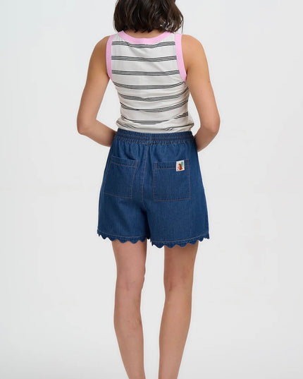 Shelly Scallop Shorts - Deep Blue Denim