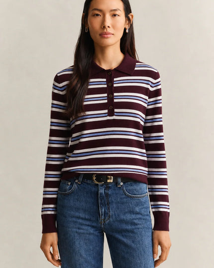 Striped Superfine Lambswool Rugger - Darkened Wine