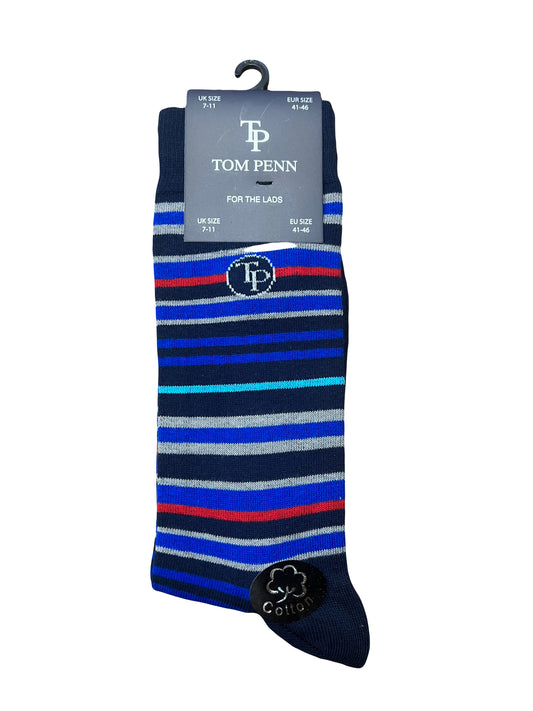 Tom Penn 100% Cotton Sock - Navy Multi Stripe