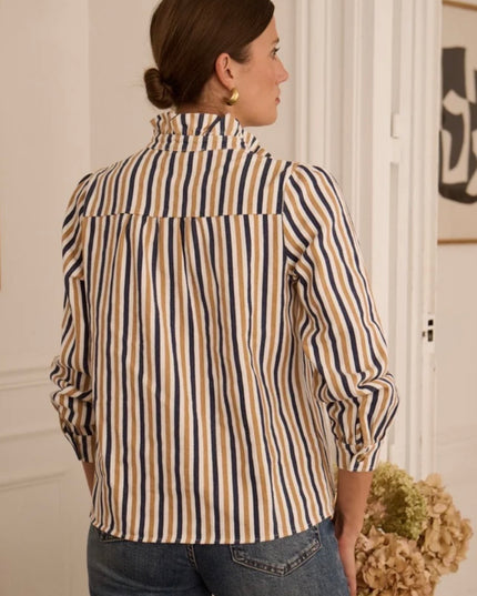 Lucia Stripe Shirt with Ruffled Collar