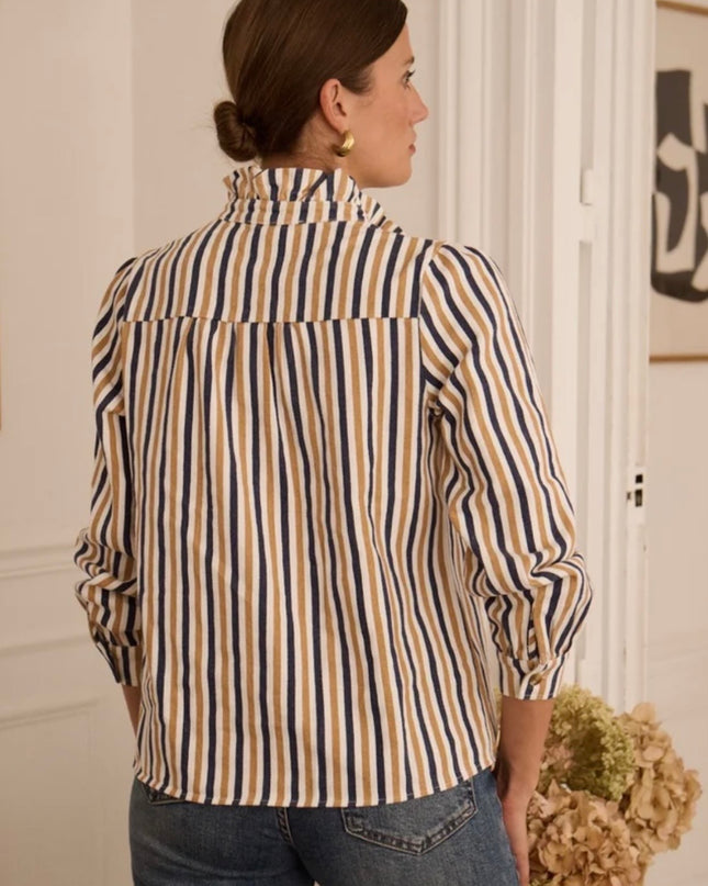 Lucia Stripe Shirt with Ruffled Collar