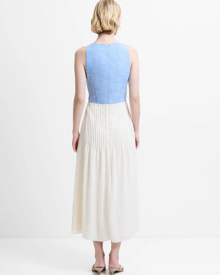 Colby Chambray Pleat Mix Dress - Porcelain