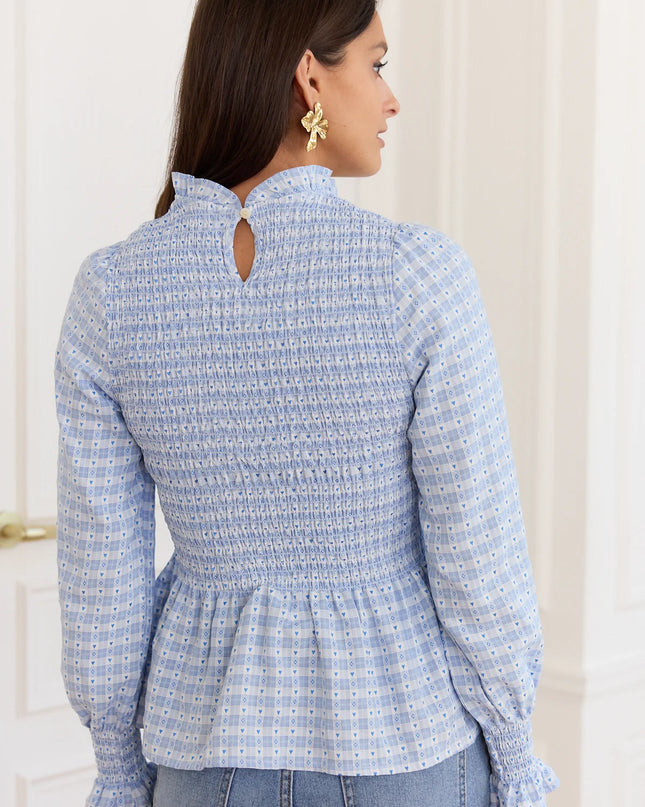 Margot Smocked Geometric Blouse - Blue