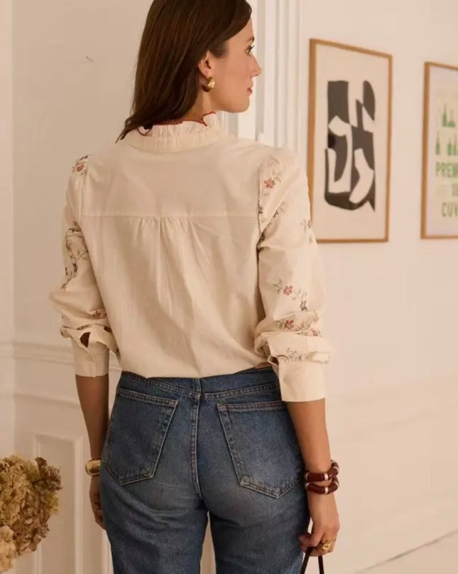 Savannah Embroidered Blouse - Beige