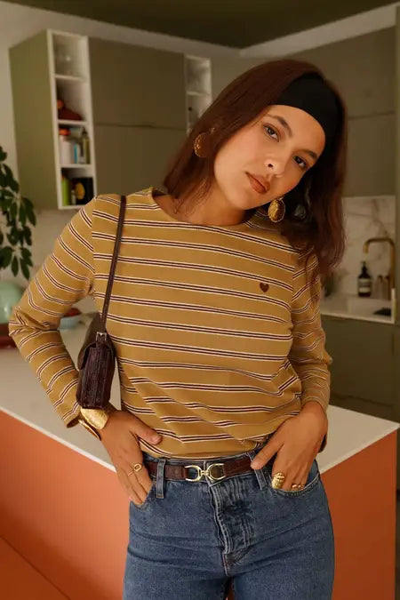 Jen Embroidered Long Sleeve Top - Mustard