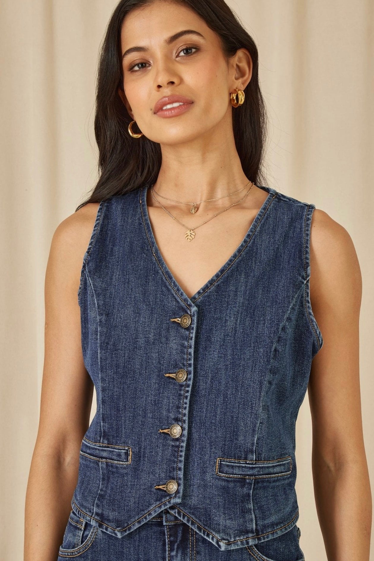 Yumi - Denim Stretch Waistcoat - Blue