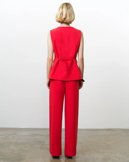 Carlie Longline Fitted Waistcoat - Watermelon Red