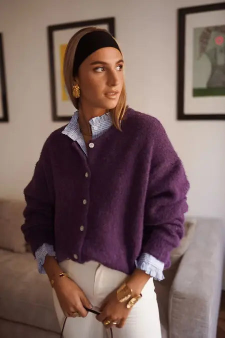 Lilly Wool Blend Cardigan - Purple