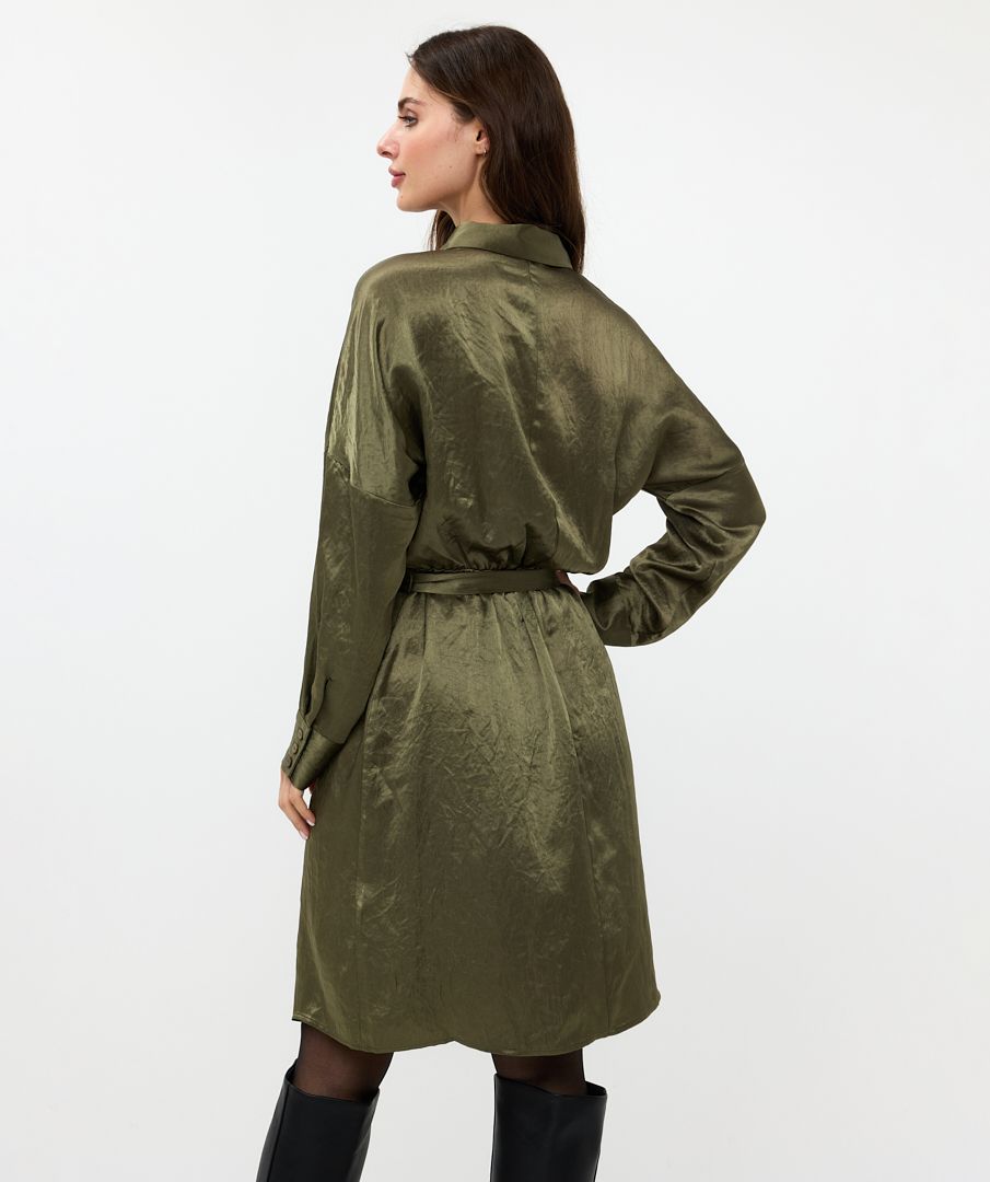 EsQualo - Crushed Satin Dress - Olive Green