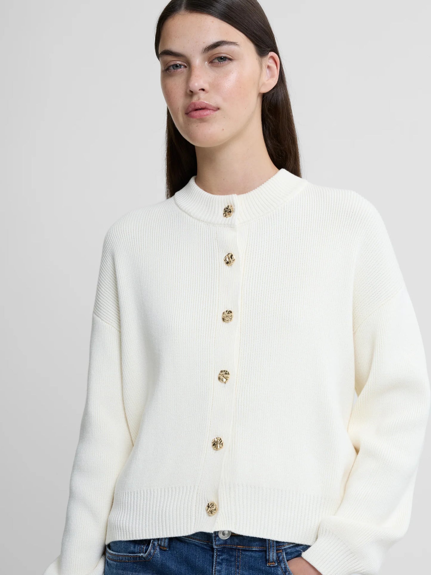 Milano Mozart Knit Button Down Cardigan - Porcelain Cream