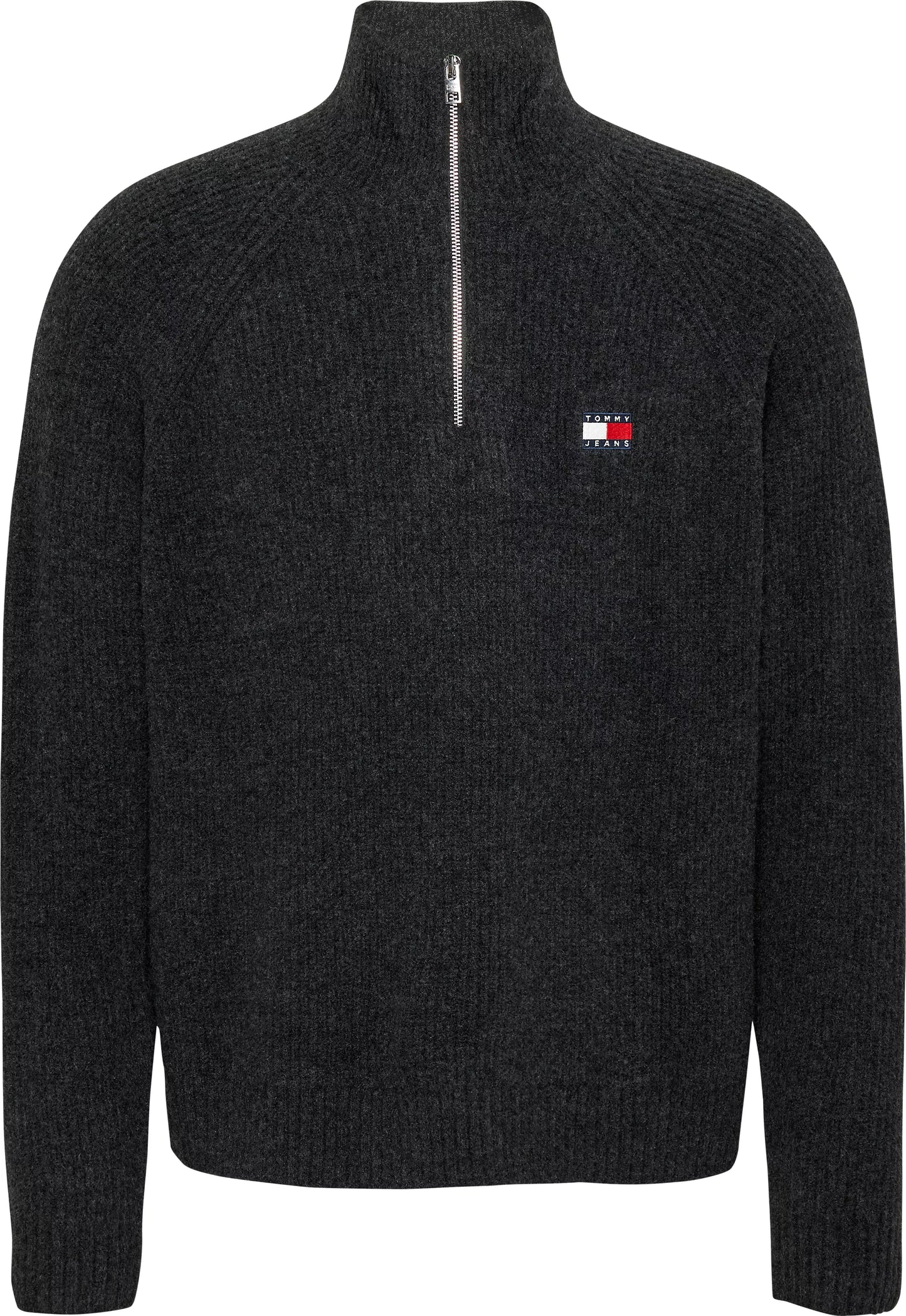 Tommy Jeans - Raglan Badge 1/2 Zip Sweater - Black Melange