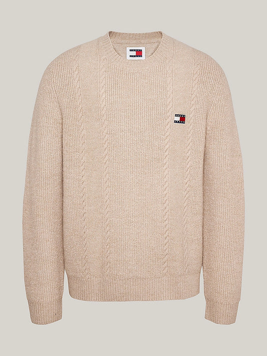 Tommy Jeans - Cable Knit Crew Neck Slim Jumper - Gentle Gold