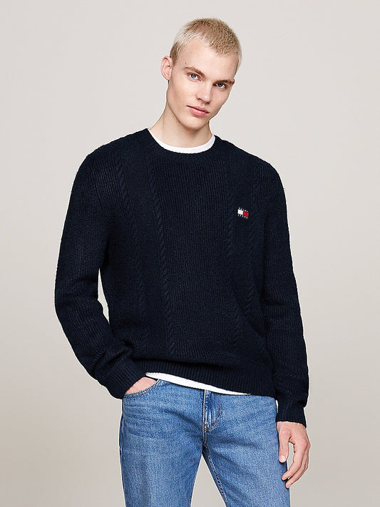 Tommy Jeans - Cable Knit Crew Neck Slim Jumper - Dark Night Navy