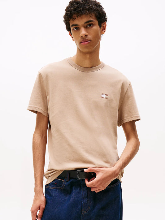 Tonal Tommy Badge Crew Neck T-Shirt - Costal Taupe
