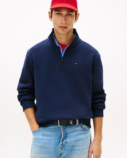Tommy Flag Fleece Quarter-Zip Jumper - Dark Night Navy