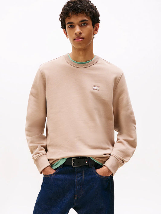 Tonal Tommy Badge Crew Neck Sweatshirt - Costal Taupe Tonal