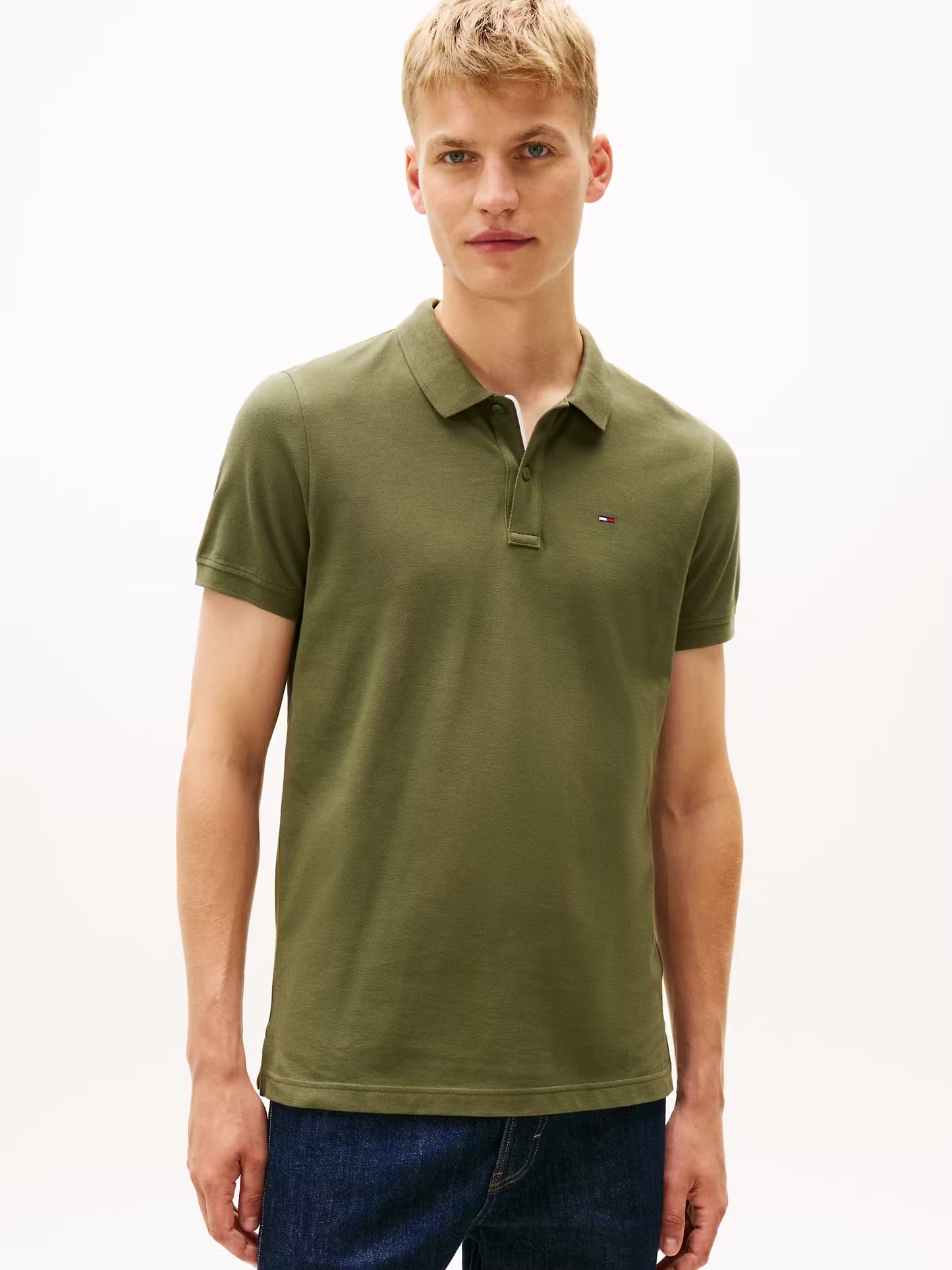 Flag Slim Placket Polo Shirt - Dark Greenery