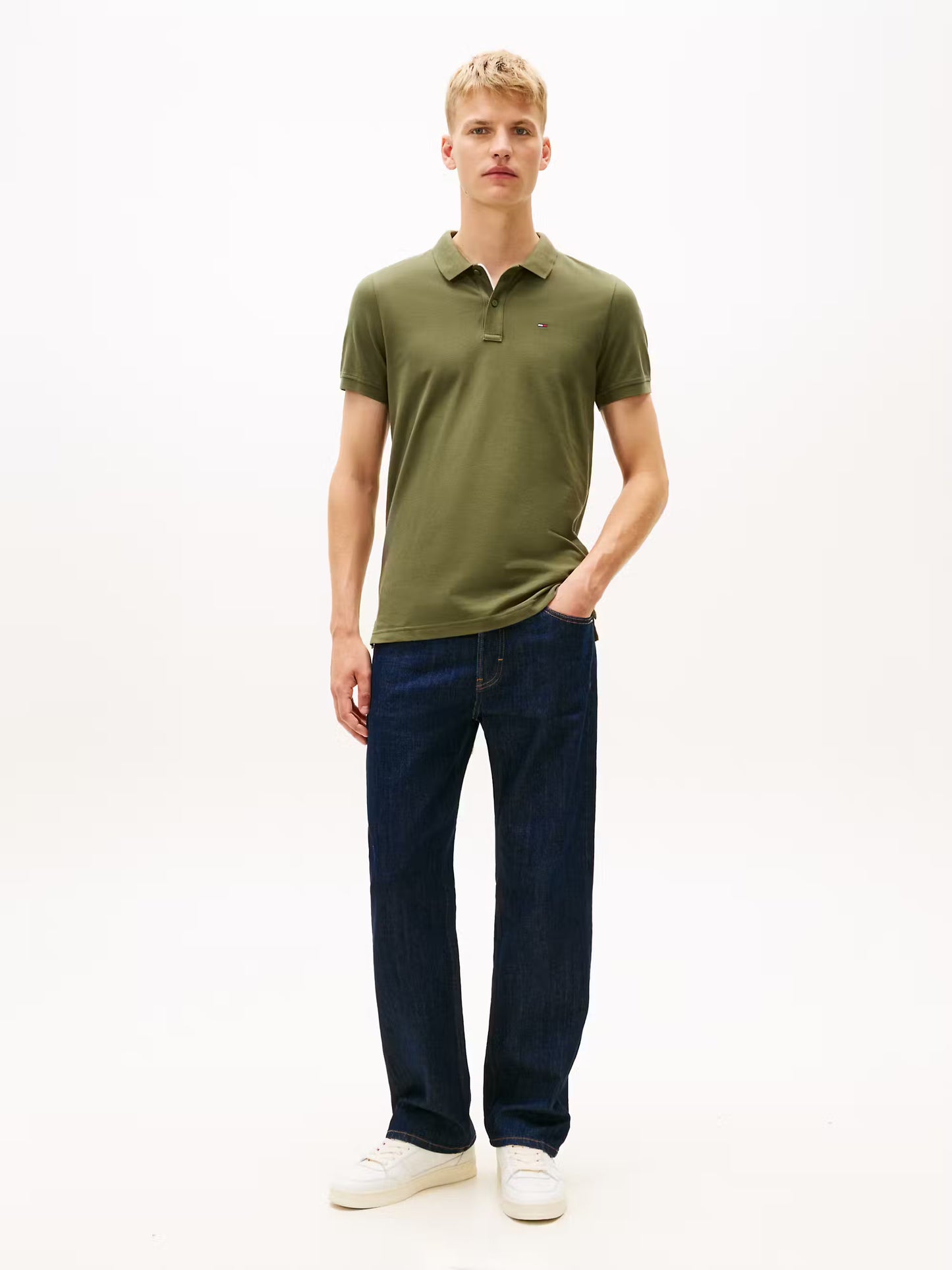 Flag Slim Placket Polo Shirt - Dark Greenery