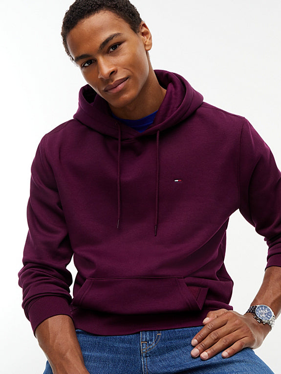 Flag Embroidery Fleece Drawstring Hoody Calypso Berry