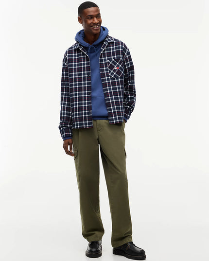 Flag Embroidery Fleece Drawstring Hoody - Basic Navy
