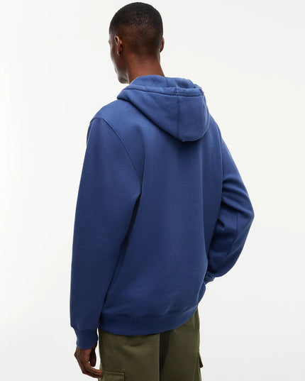 Flag Embroidery Fleece Drawstring Hoody - Basic Navy