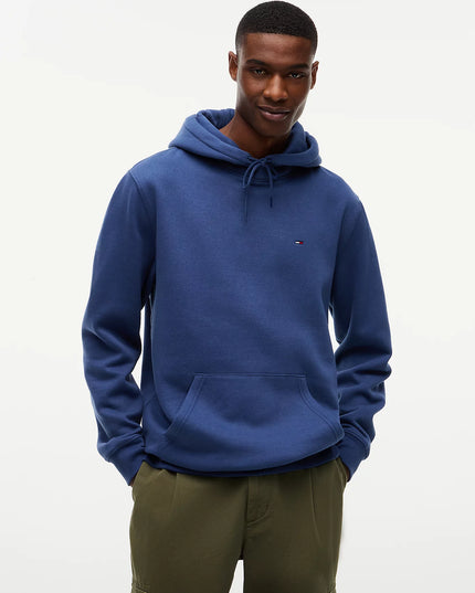 Flag Embroidery Fleece Drawstring Hoody - Basic Navy