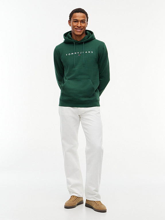 Tommy Jeans Linear Logo Hoodie in Velvet Green