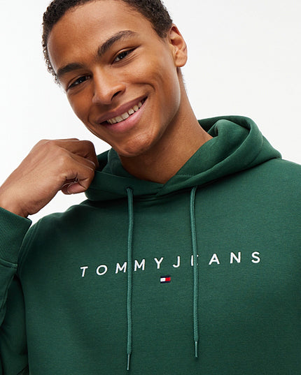 Tommy Jeans Linear Logo Hoodie in Velvet Green