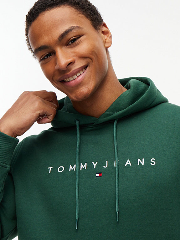 Tommy Jeans Linear Logo Hoodie in Velvet Green