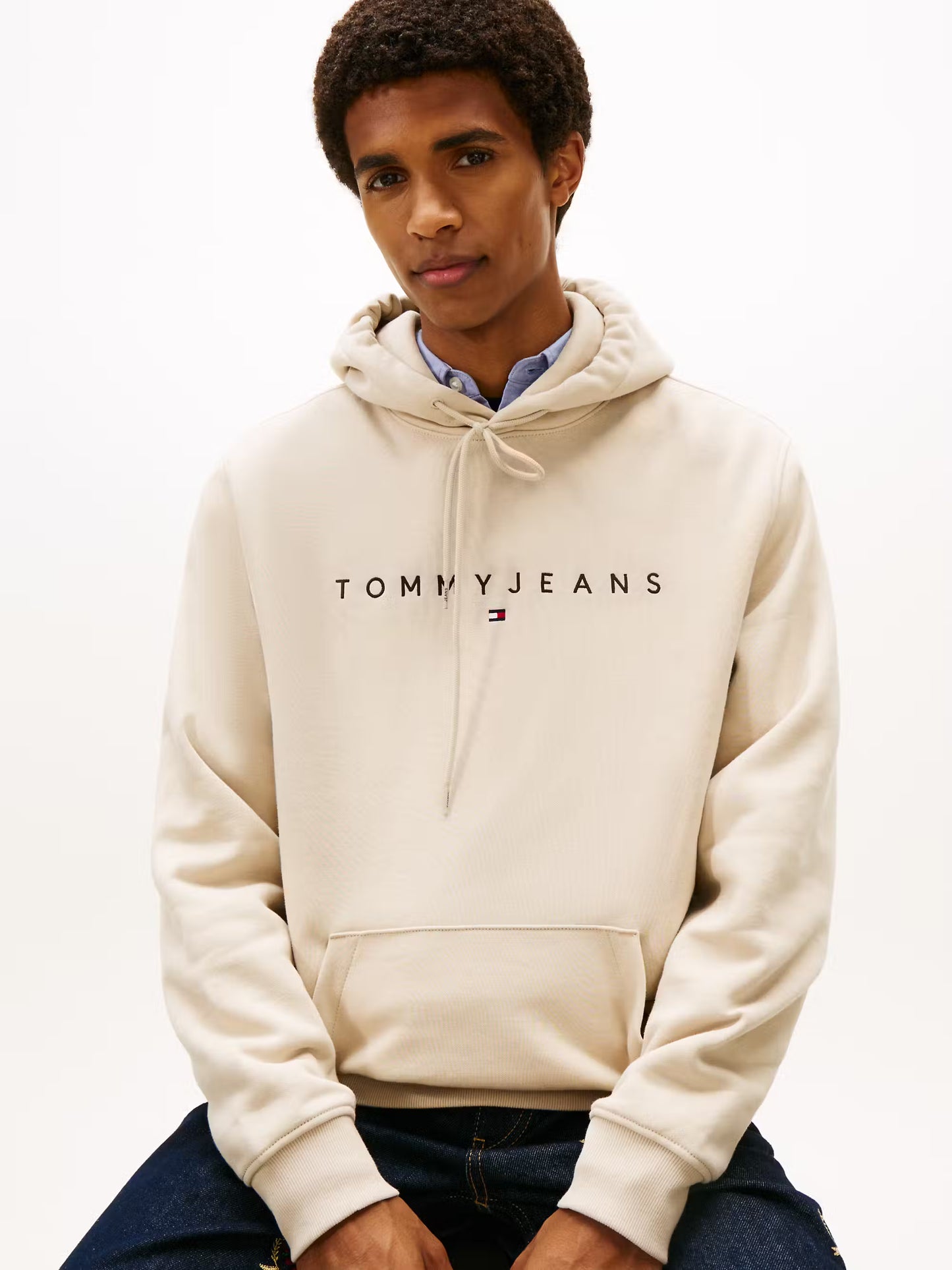 Linear Logo Embroidered Logo Hoody - Gulf Sand