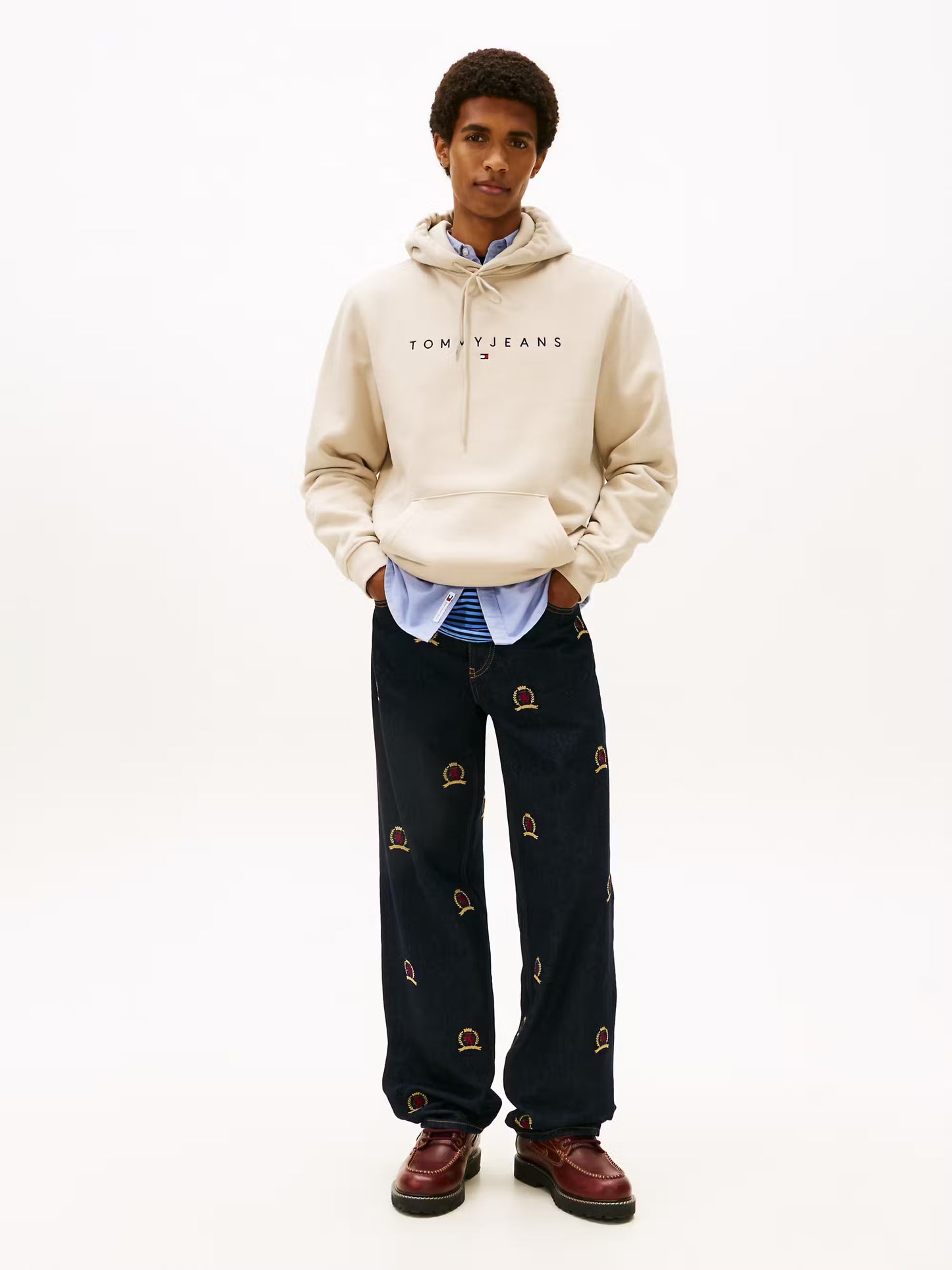 Linear Logo Embroidered Logo Hoody - Gulf Sand