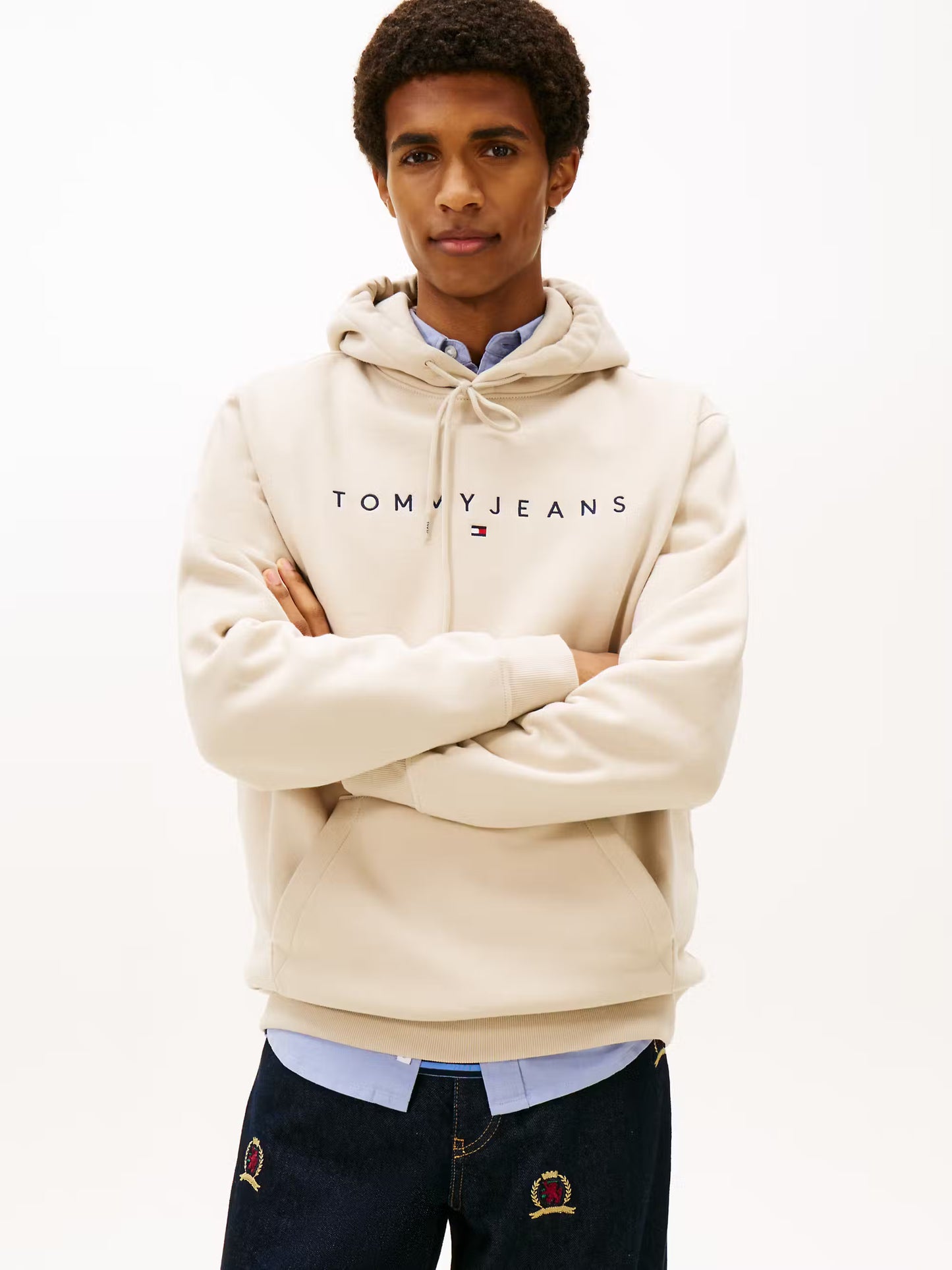 Linear Logo Embroidered Logo Hoody - Gulf Sand