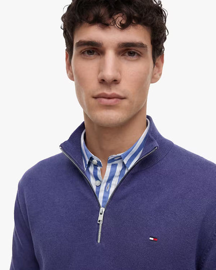 Slim Ess Light 1/4 Zip Sweater - Blue Storm