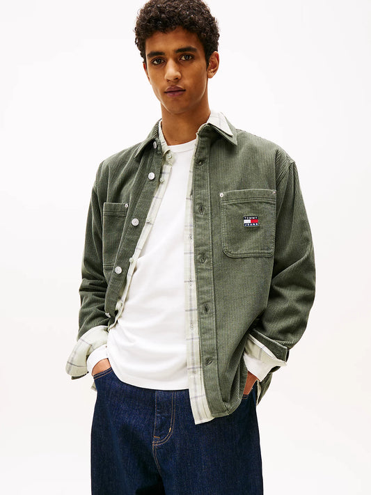 Logo Relaxed Fit Corduroy Shirt - Pewter Green