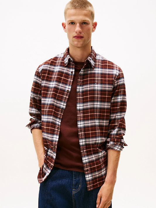 Regular Fit Check Flannel Shirt - Rich Brown/Big Check