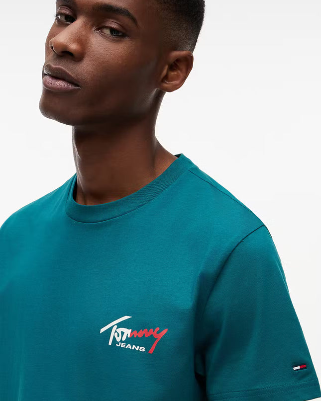 Tommy Jeans Signature Logo Slim T-Shirt - Polar Teal