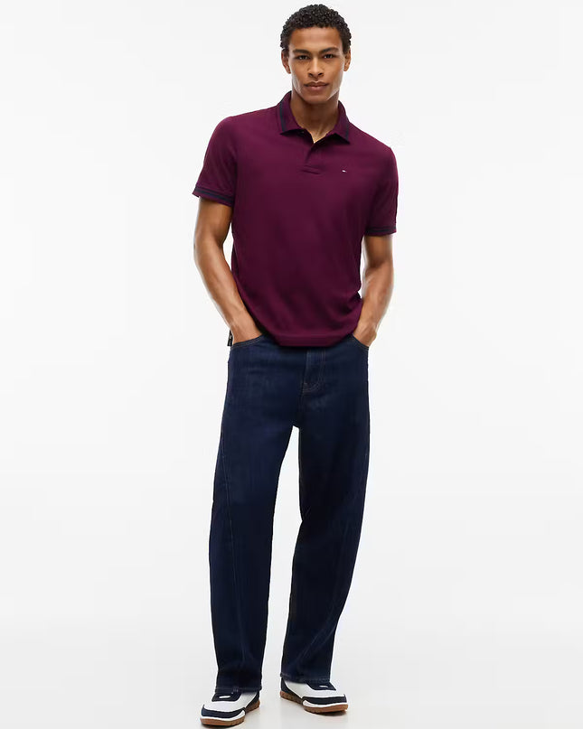Tommy Flag Regular Fit Tipped Polo - Calypso Berry